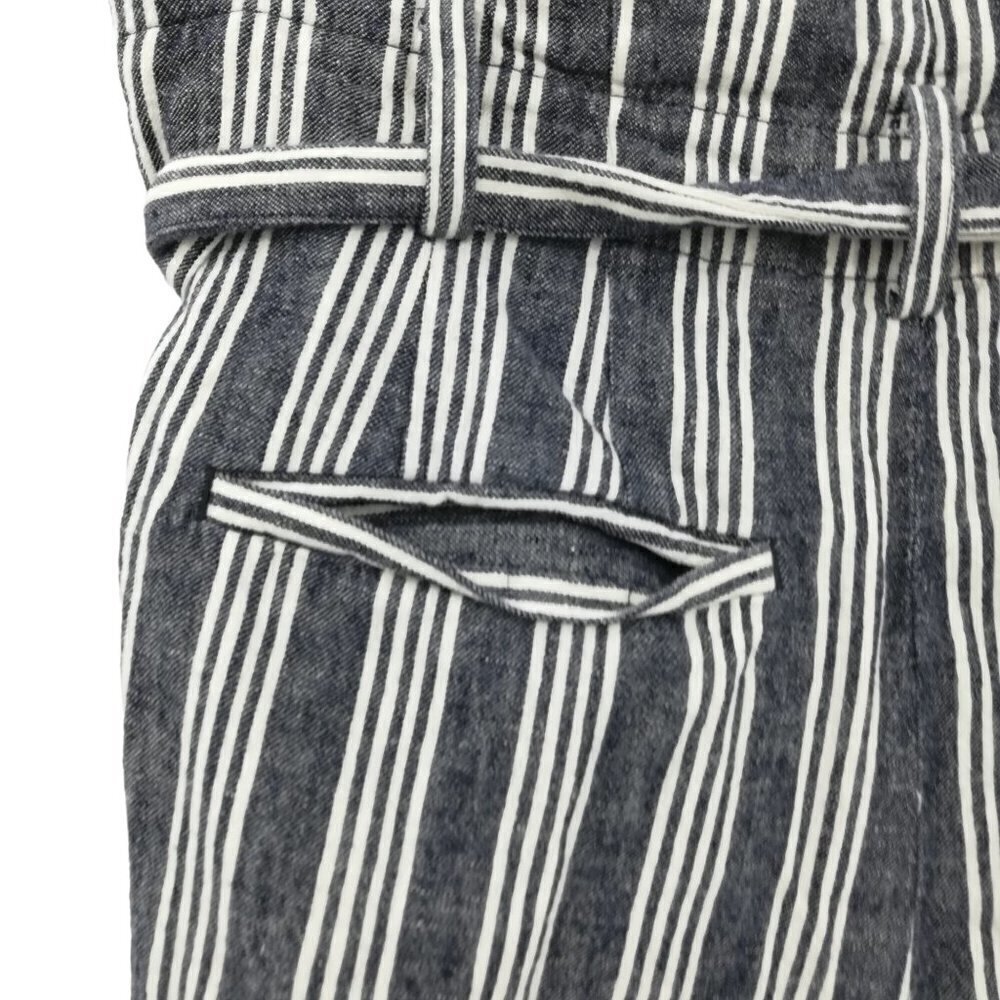 Madewell Striped Linen Blend Paperbag Pants Size 8 Pleated Indigo Stripe Belted - Picture 7 of 12